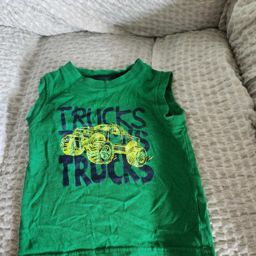 Green Sleeveless Shirt with Truck Design